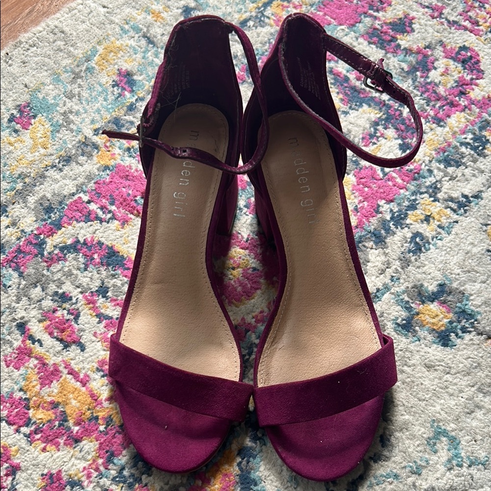 Madden Girl Purple Velvet Heels with Ankle Strap